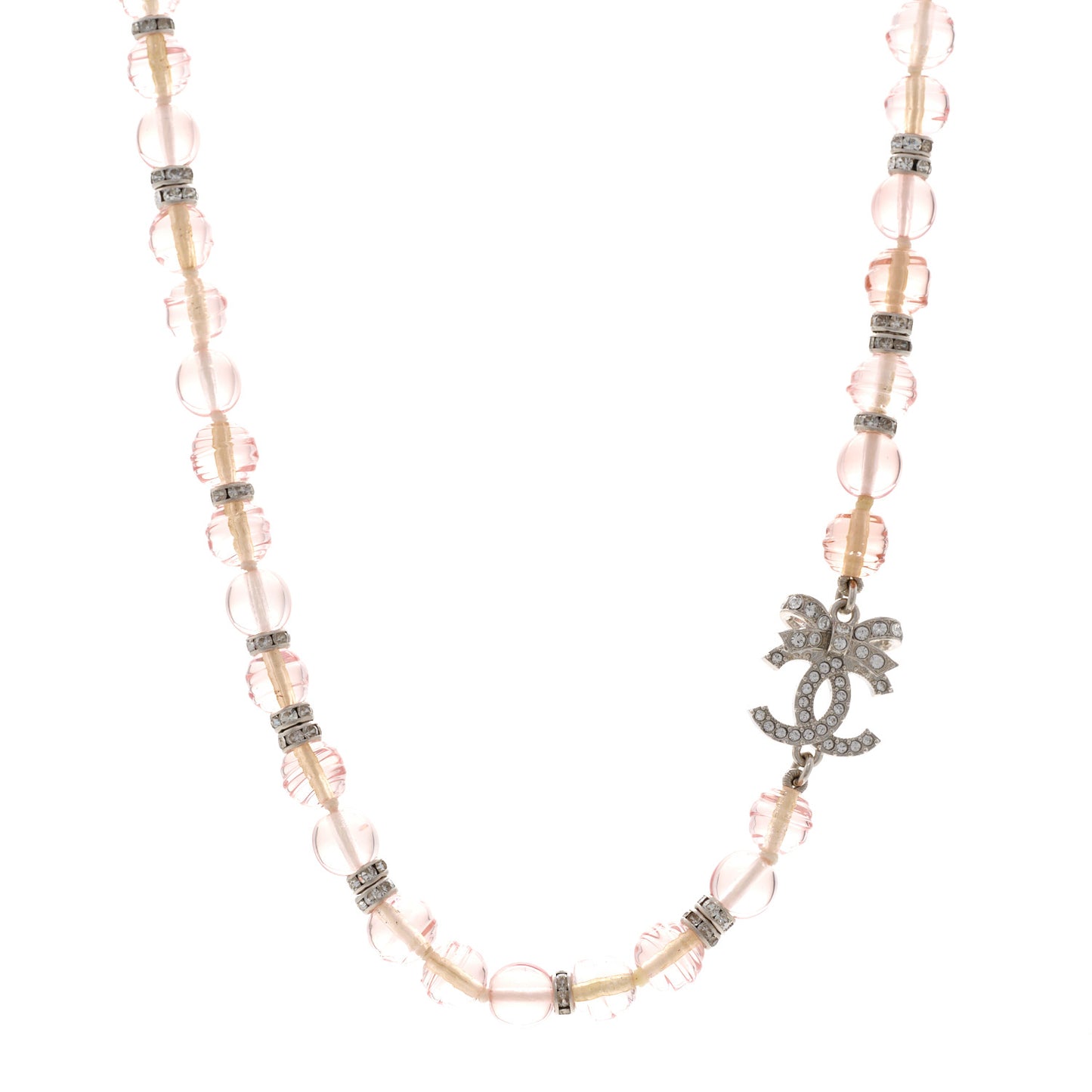 Resin Bead Crystal CC Bow Drop Choker Necklace Pink Silver