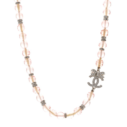 Chanel Resin Bead Crystal CC Bow Drop Choker Necklace Pink Silver 1 of 6