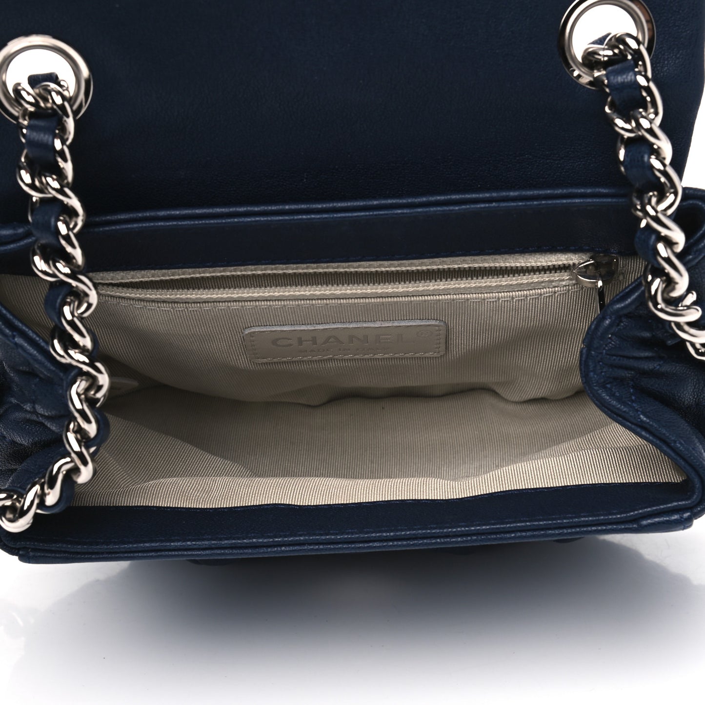 Washed Lambskin Quilted Mini Chain Around Flap Navy Blue
