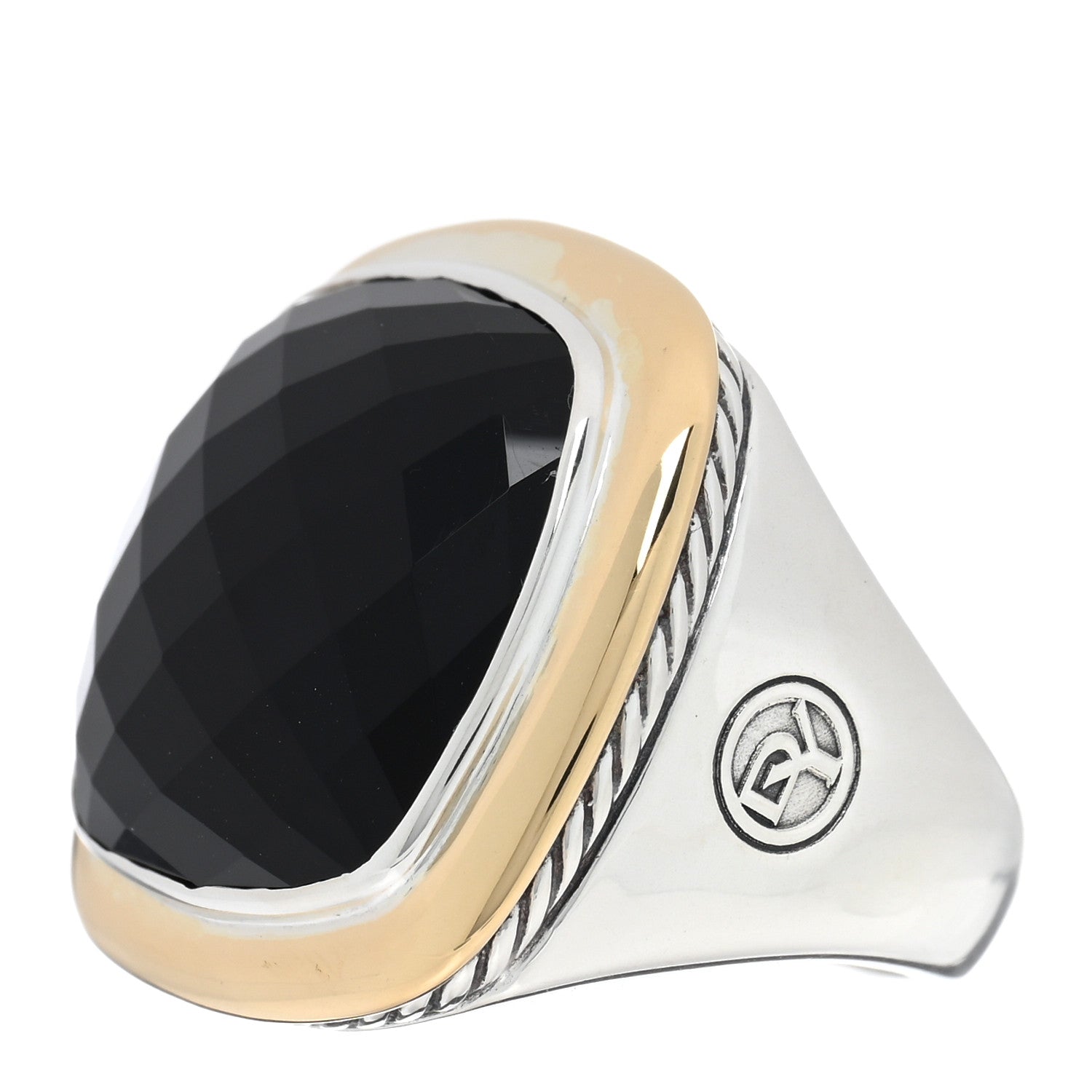 David Yurman Sterling Silver 18K Yellow Gold Black Onyx 18mm Albion Statement Ring 49 5 3 of 5