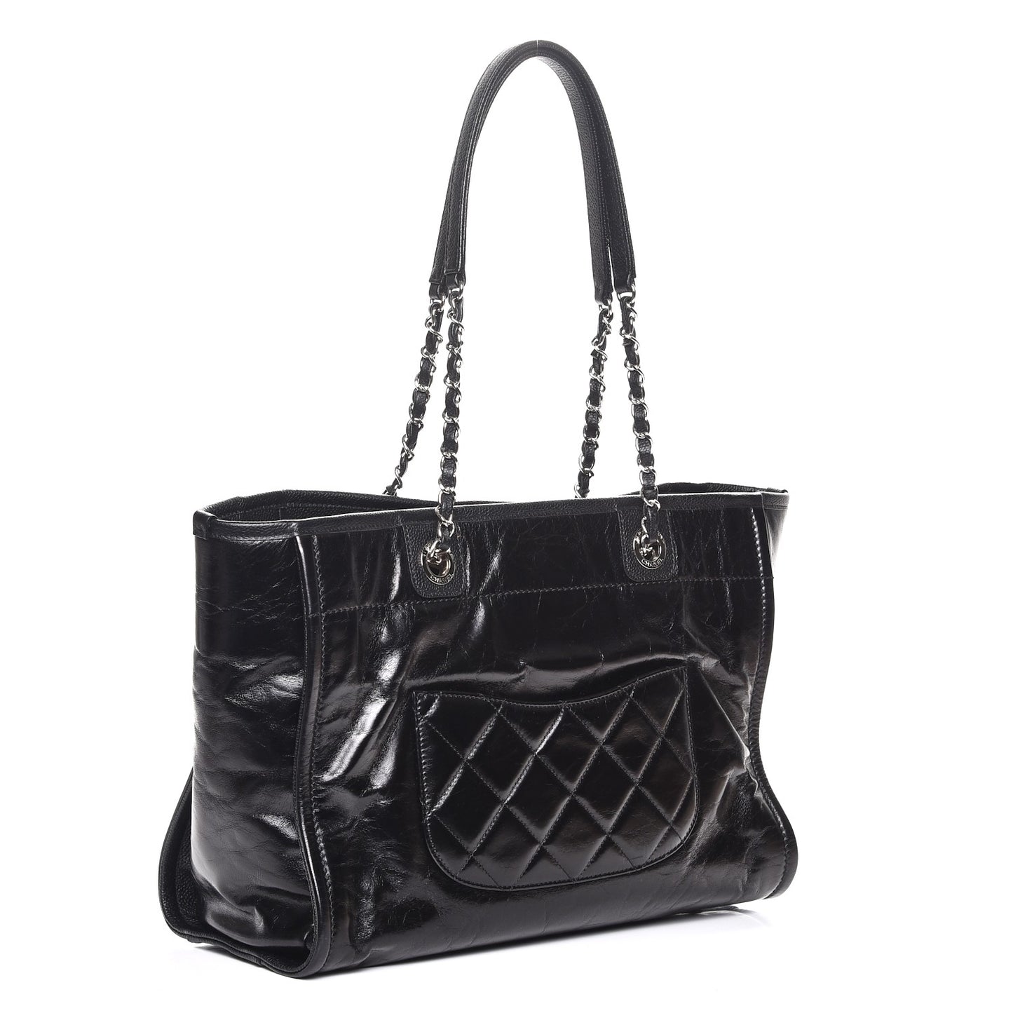 Glazed Calfskin Small Deauville Tote Black