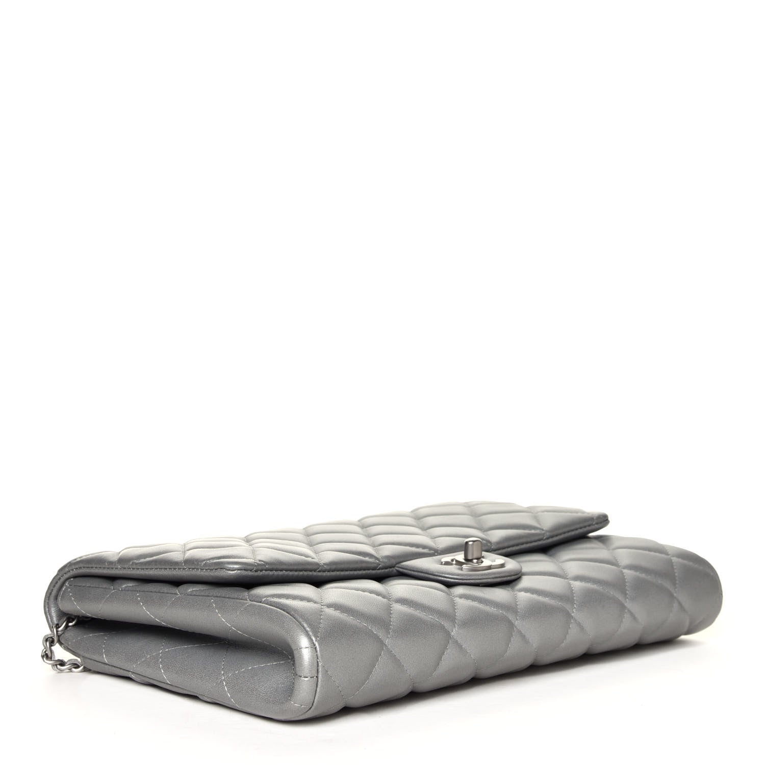 Chanel Metallic Lambskin Quilted Clutch With Chain Flap Silver 3 of 5
