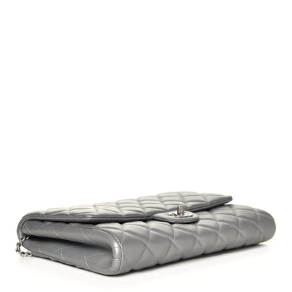 Chanel Metallic Lambskin Quilted Clutch With Chain Flap Silver 3 of 5