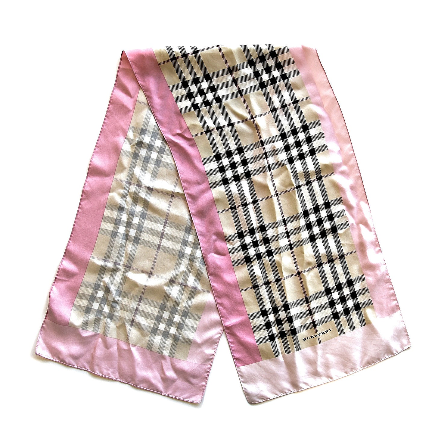 Silk Check Print Scarf Pink Beige