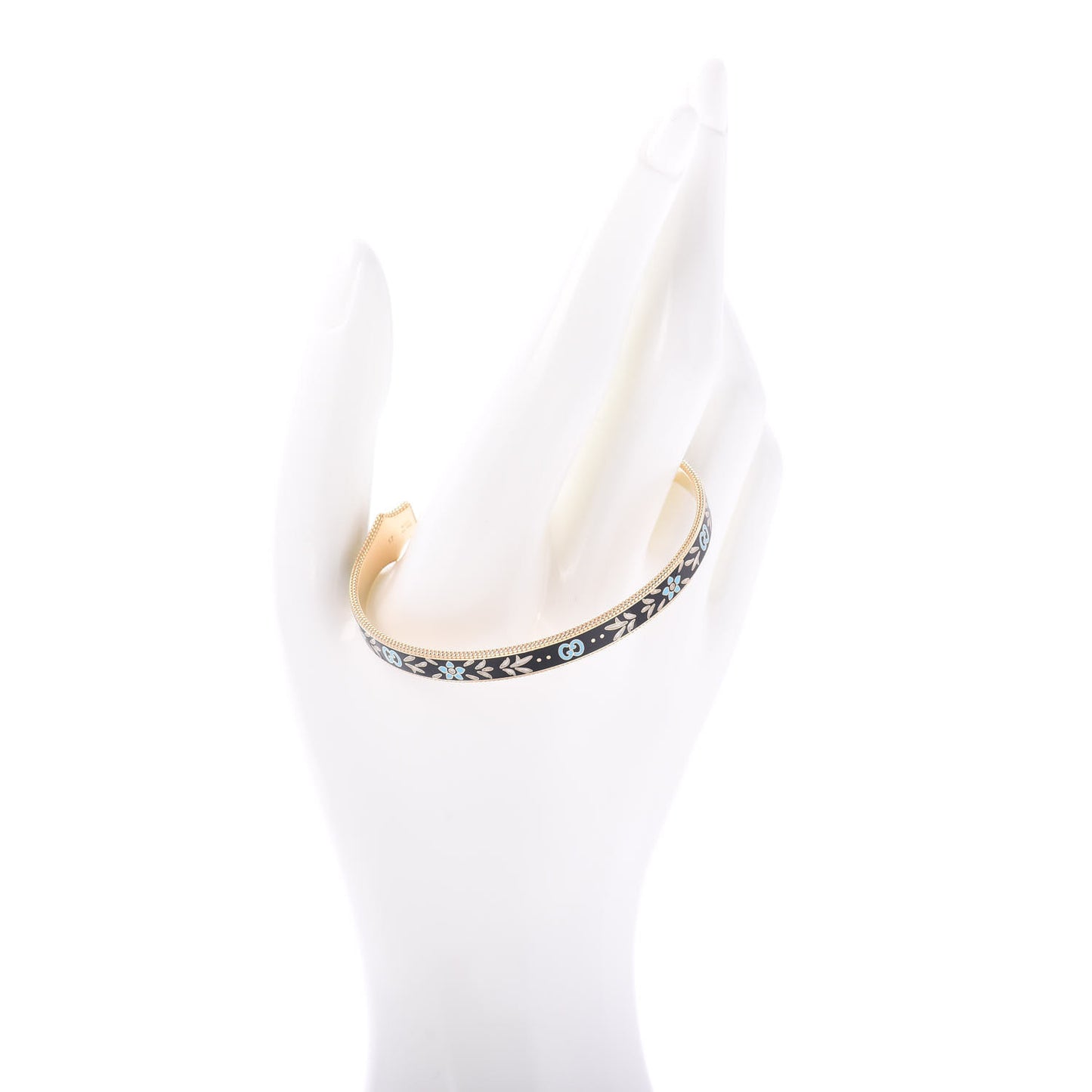 18K Yellow Gold Black Enamel Icon Blooms Cuff Bracelet
