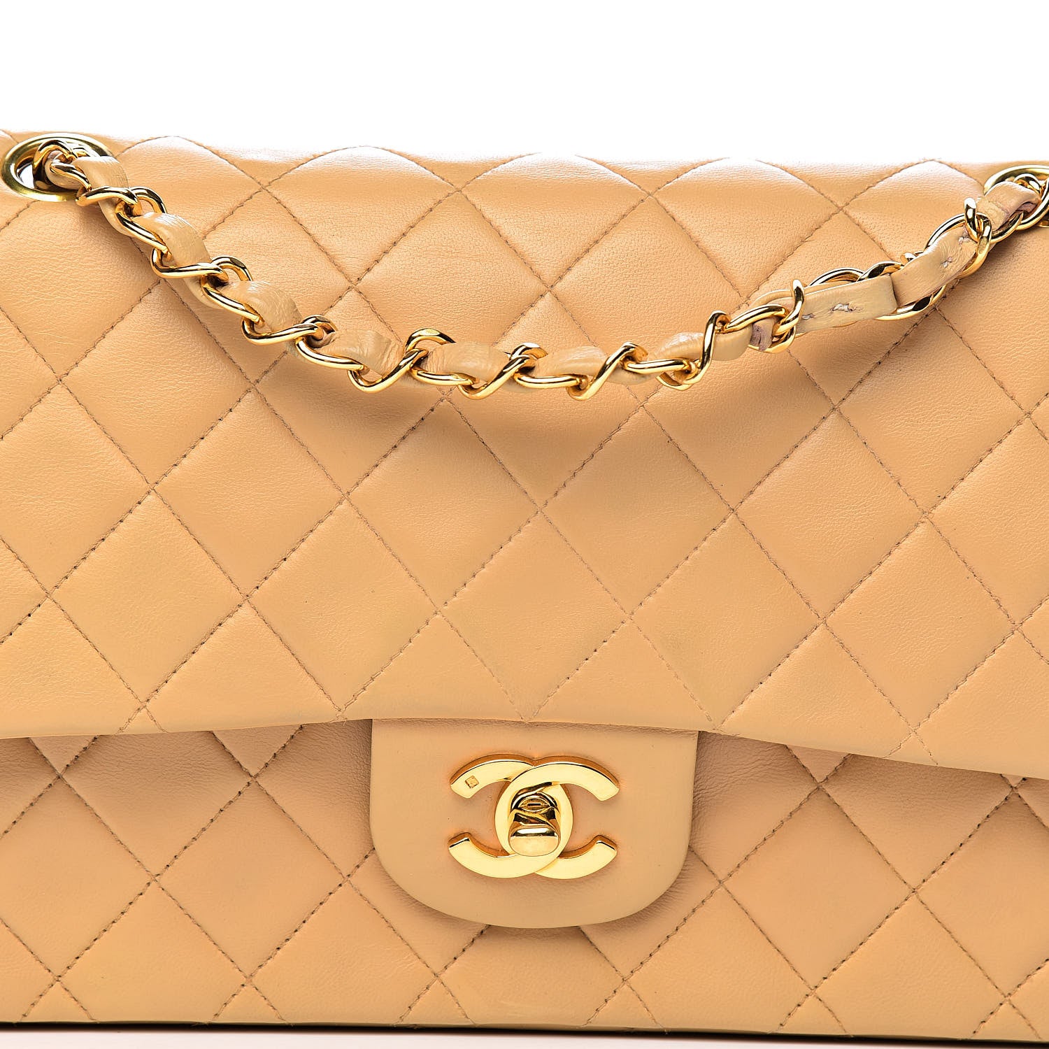 Chanel Lambskin Quilted Medium Double Flap Beige 14 of 14