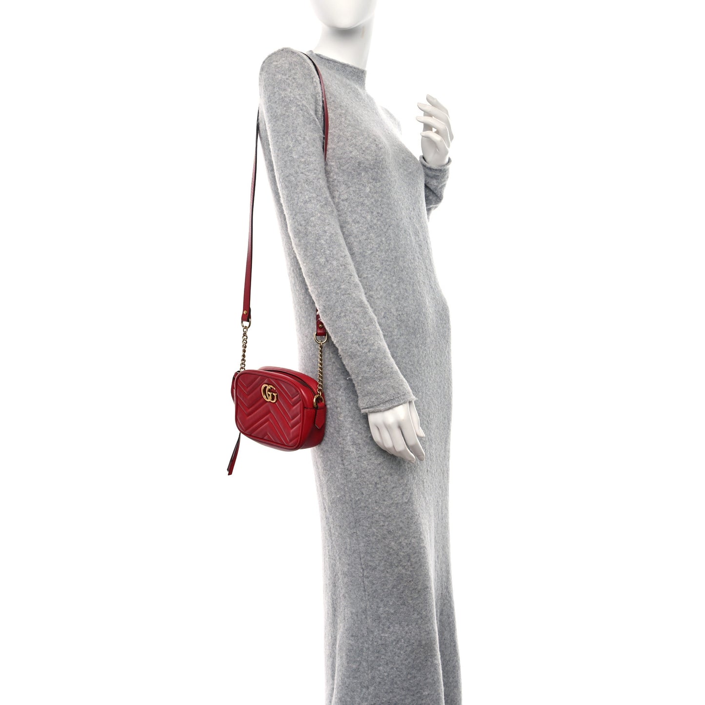 Calfskin Matelasse Mini GG Marmont Chain Shoulder Bag Hibiscus Red