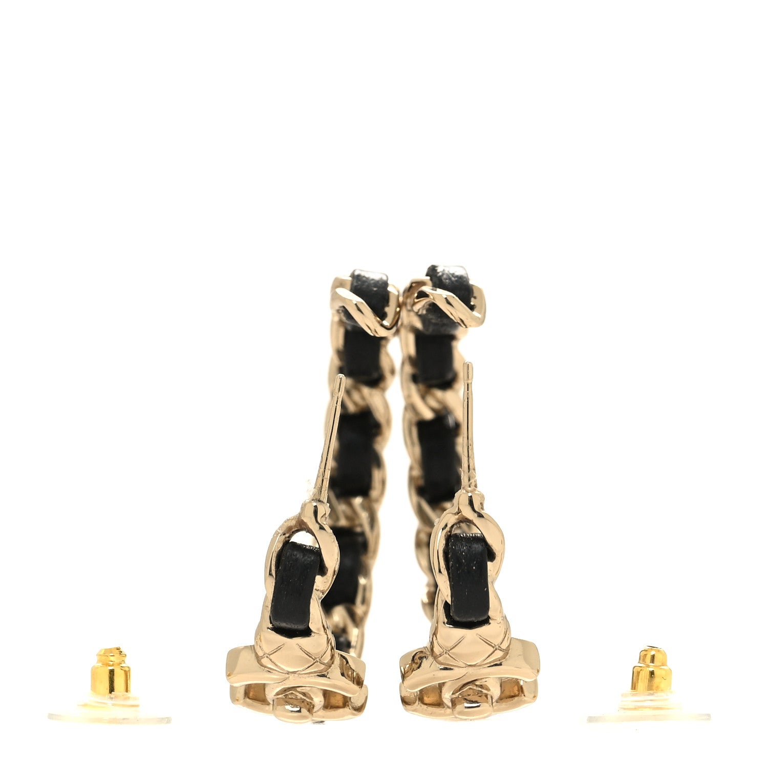 Chanel Metal Lambskin Quilted CC Turnlock Chain Hoop Earrings Gold Black 3 of 5