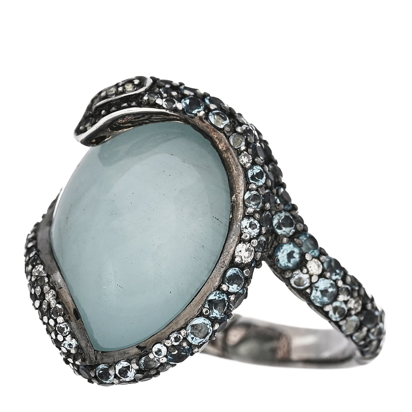 Sterling Silver Diamond Blue Topaz Aquamarine Legends Cobra Ring 54 7