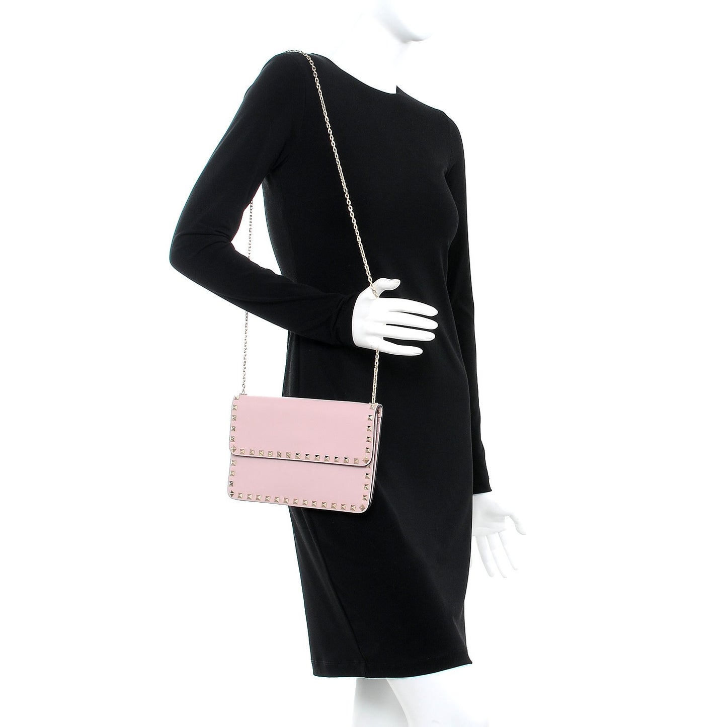 Calfskin Rockstud Chain Flap Crossbody Bag Cipria