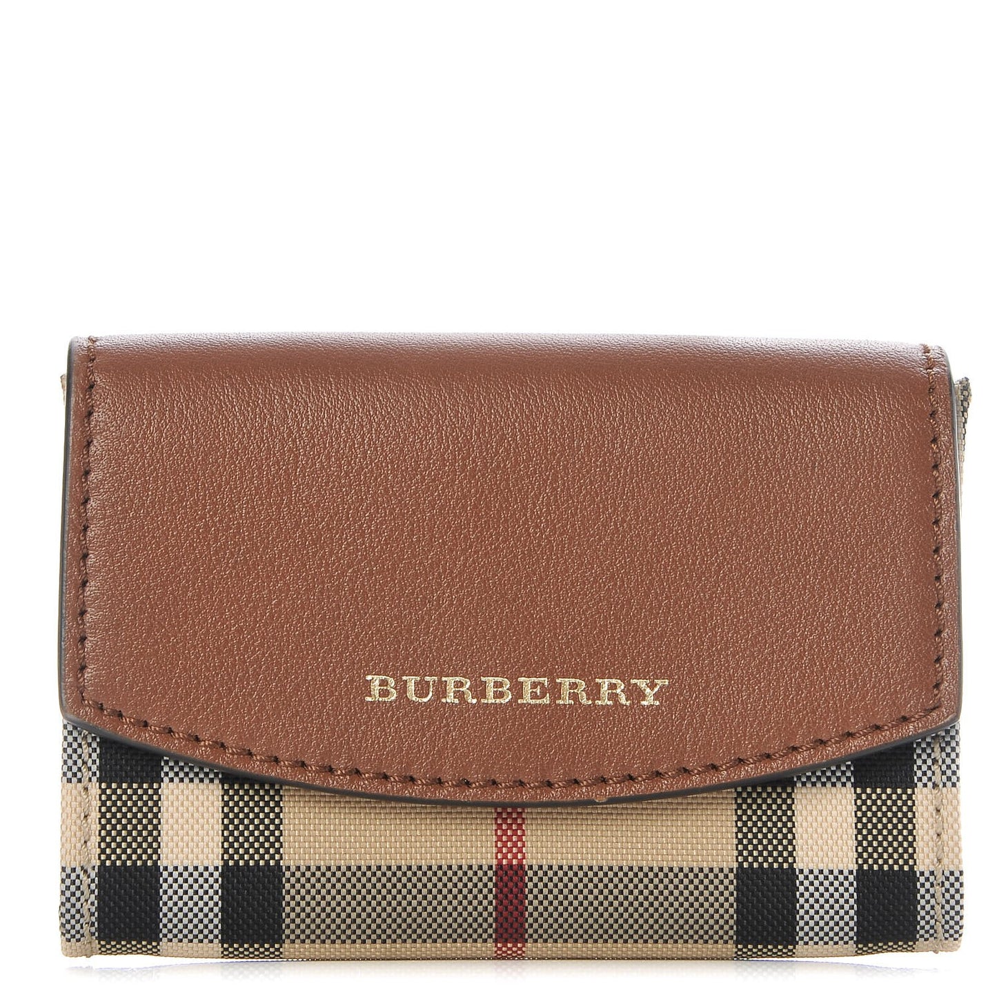 Calfskin Horseferry Check Chesam Card Case Tan
