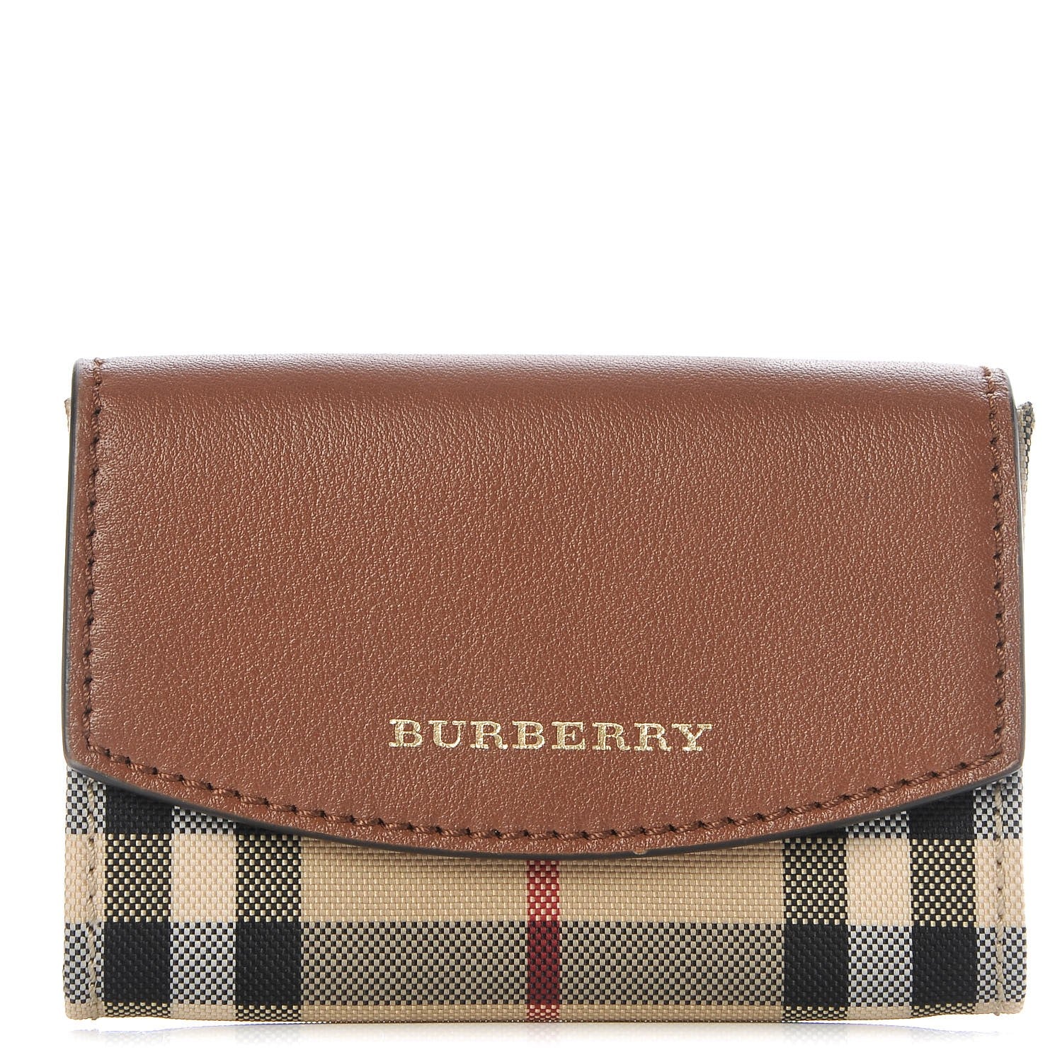 Burberry Calfskin Horseferry Check Chesam Card Case Tan 1 of 8