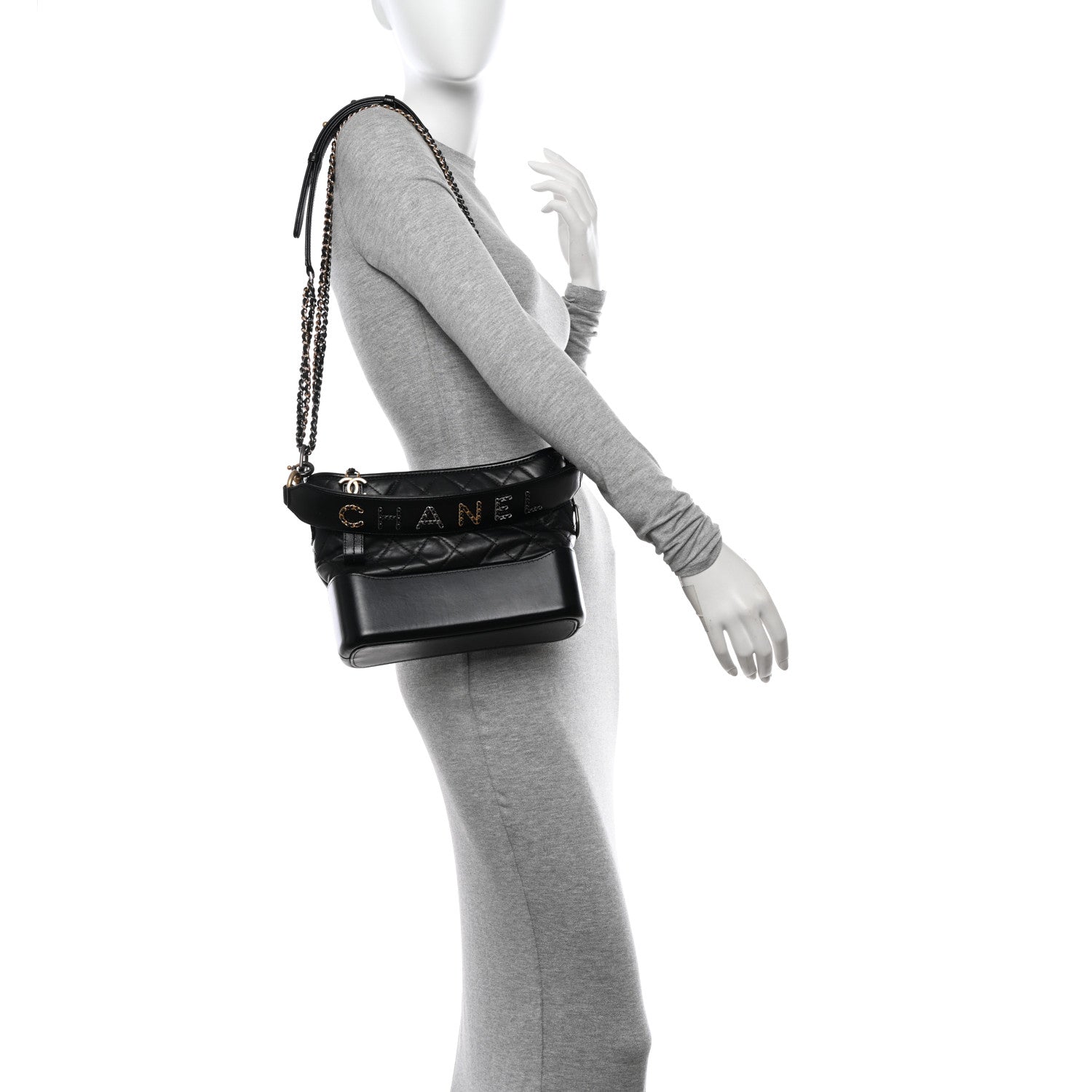 Chanel Aged Smooth Calfskin Quilted Medium Gabrielle Logo Hobo Black 2 of 10