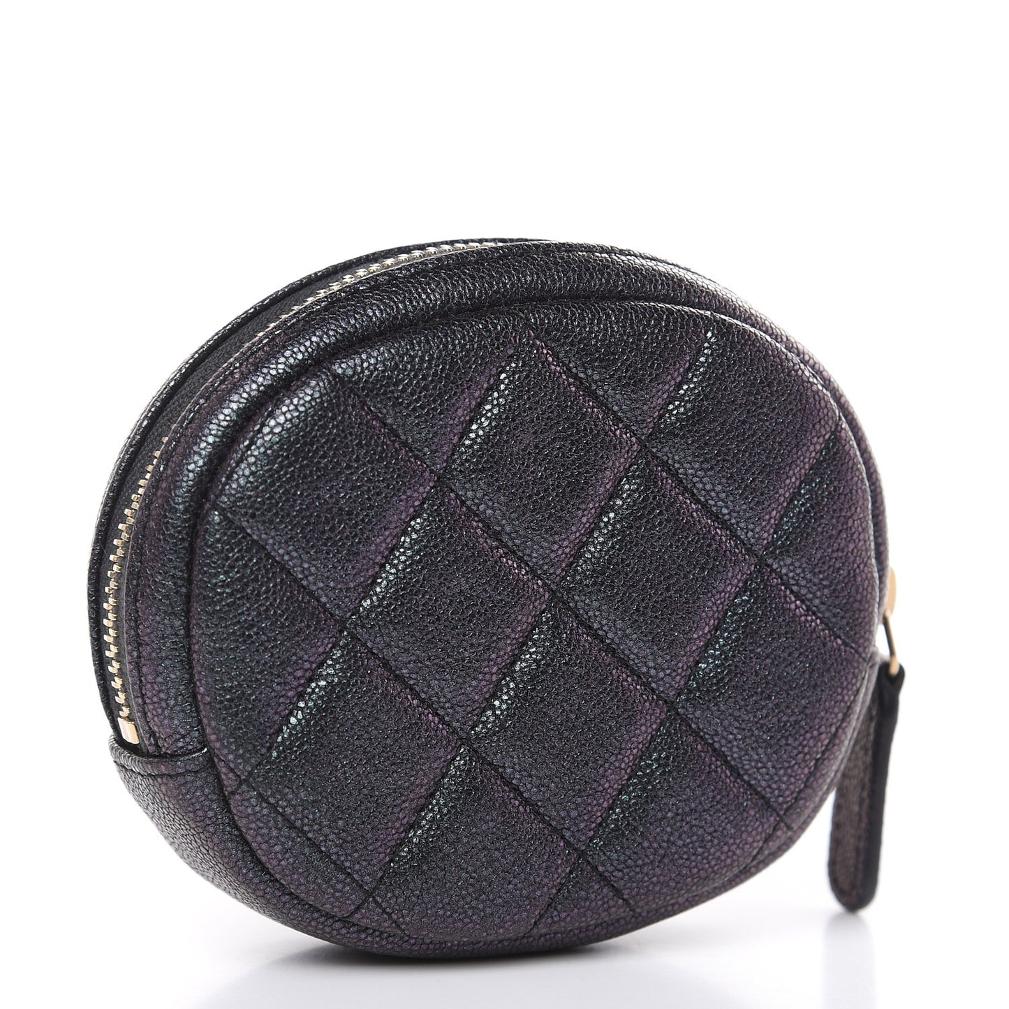 Iridescent Caviar Quilted Zip Around Classic Coin Purse Black