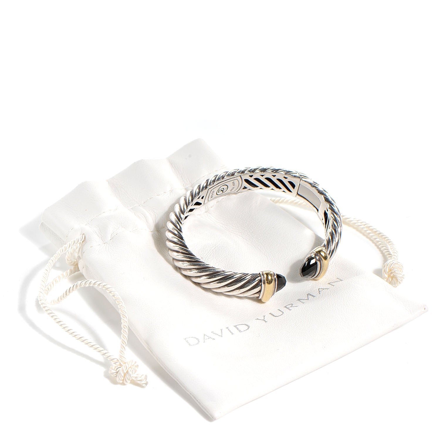 David Yurman Sterling Silver 18K Yellow Gold Black Onyx 10mm Waverly Bracelet 6 of 6