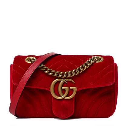 Gucci Velvet Matelasse Mini GG Marmont Shoulder Bag Hibiscus Red 1 of 9