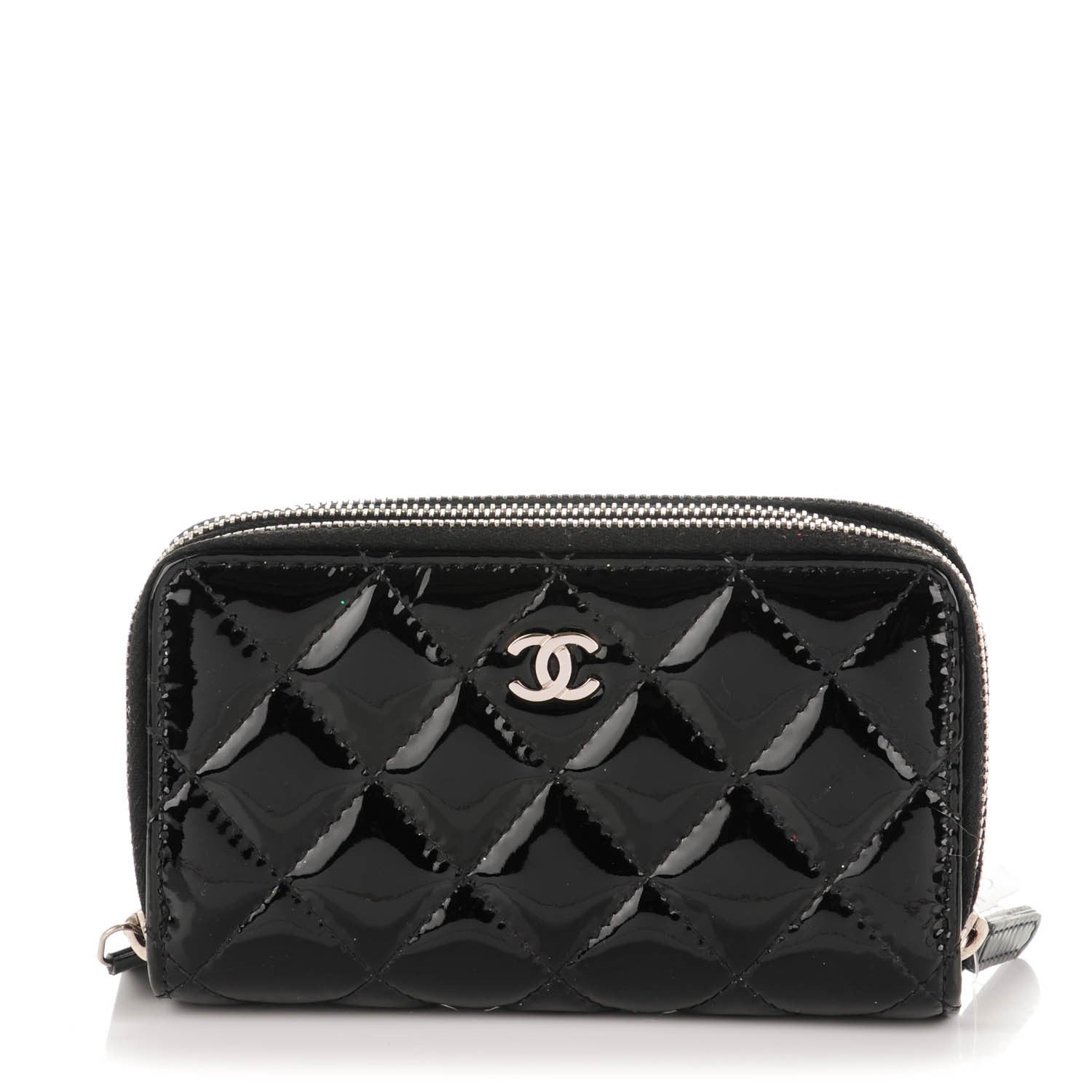 Chanel Patent Quilted Small Triple Zipper Wallet Black 1 of 7