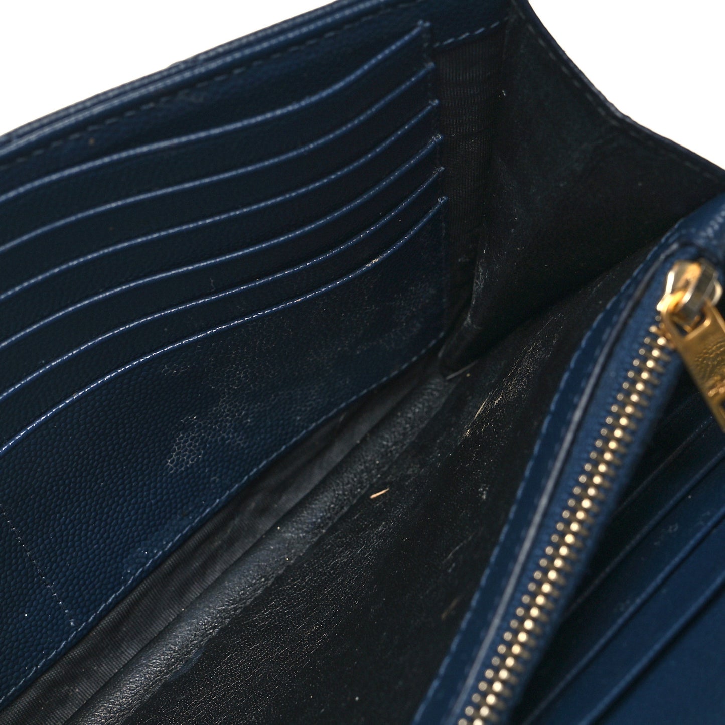 Grain De Poudre Matelasse Chevron Monogram Chain Wallet Navy