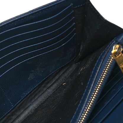 Saint Laurent Grain De Poudre Matelasse Chevron Monogram Chain Wallet Navy 10 of 11