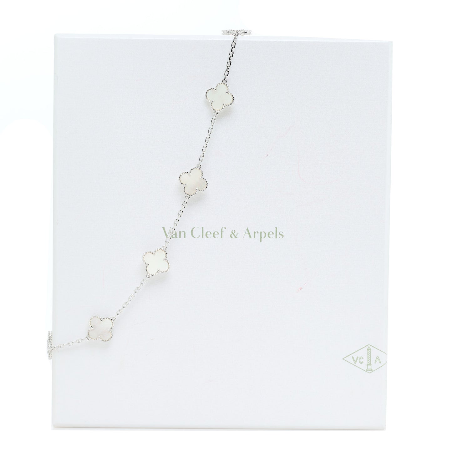 18K White Gold Mother of Pearl 10 Motifs Vintage Alhambra Necklace