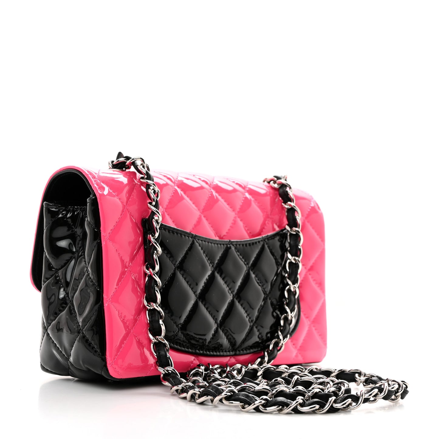 Patent Calfskin Quilted Bi-Color Mini Rectangular Flap Pink Black