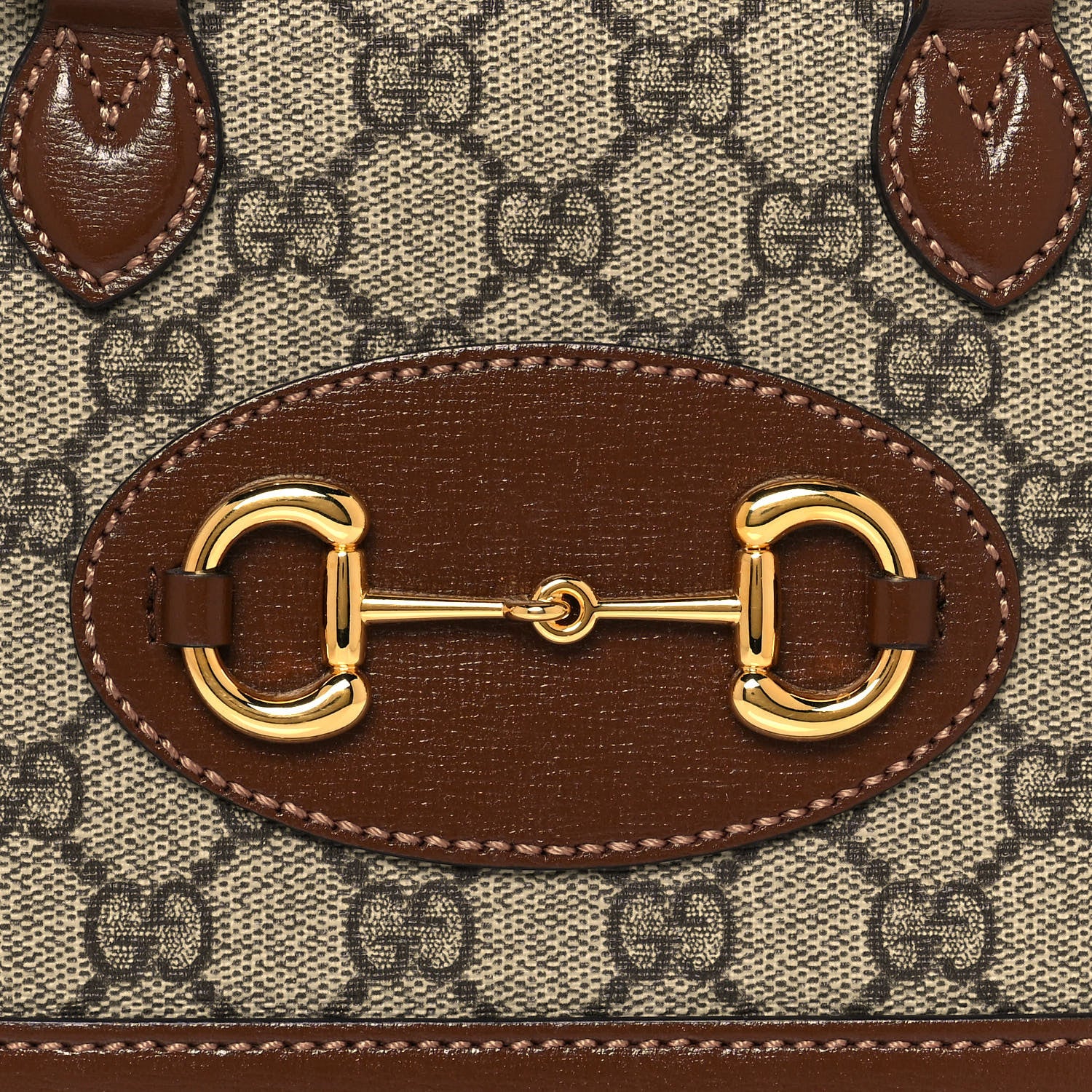 Gucci GG Supreme Monogram Azalea Calfskin Mini Horsebit 1955 Top Handle Bag Beige Ebony Brown Sugar 8 of 13