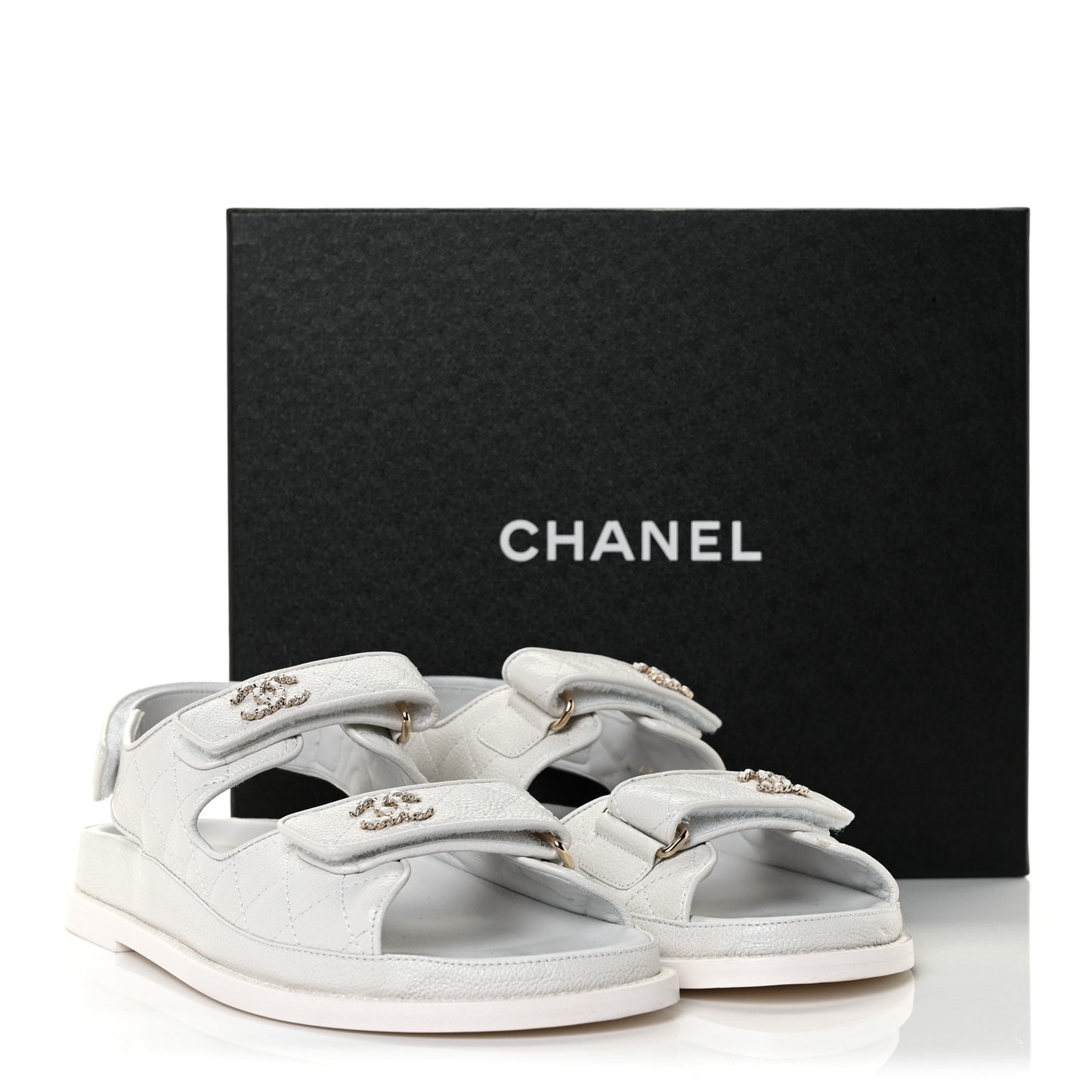 Grained Calfskin Quilted Velcro Dad Sandals 39.5 White