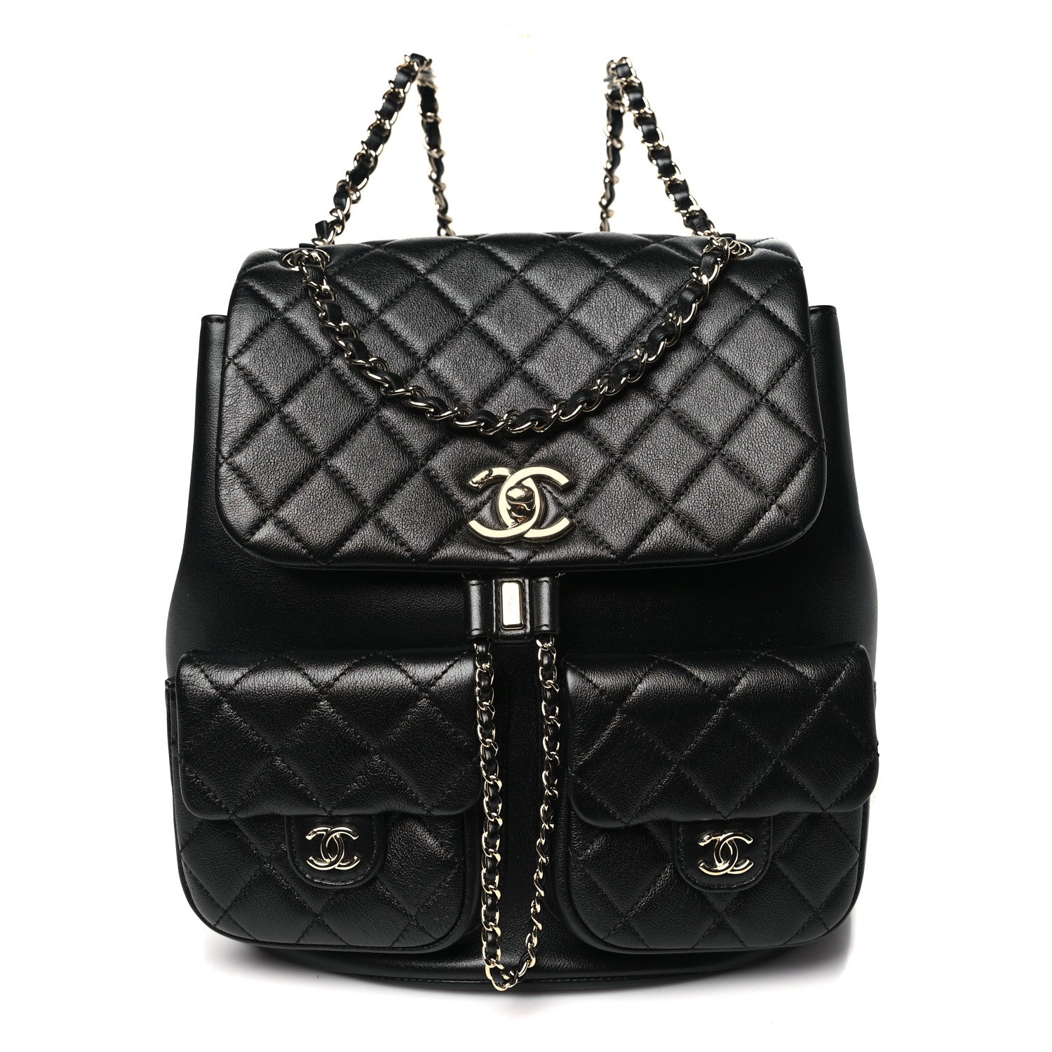 Chanel Calfskin Quilted Large Duma Pockets Drawstring Backpack Black 1 of 11