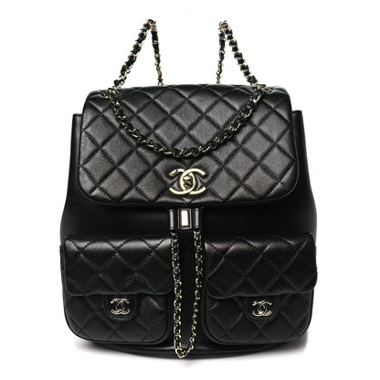 Chanel Calfskin Quilted Large Duma Pockets Drawstring Backpack Black 1 of 11