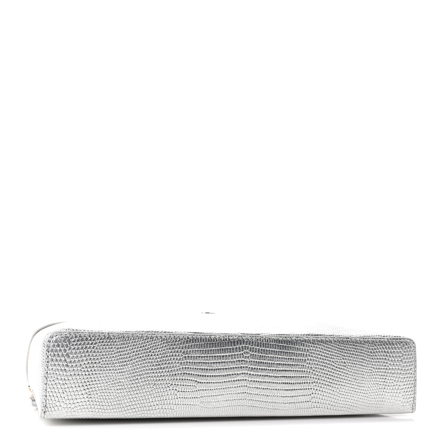 Lizard Embossed Top Handle Slim Vanity With Chain Silver