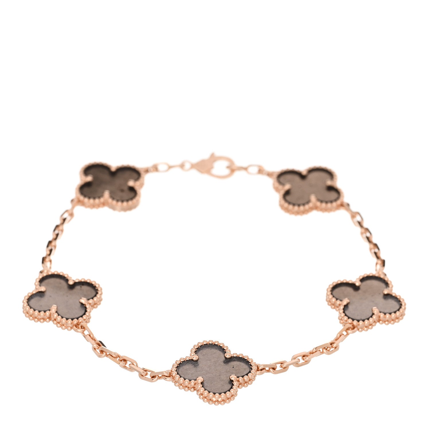 Van Cleef & Arpels 18K Rose Gold Silver Obsidian 5 Motifs Vintage Alhambra Bracelet 1 of 5