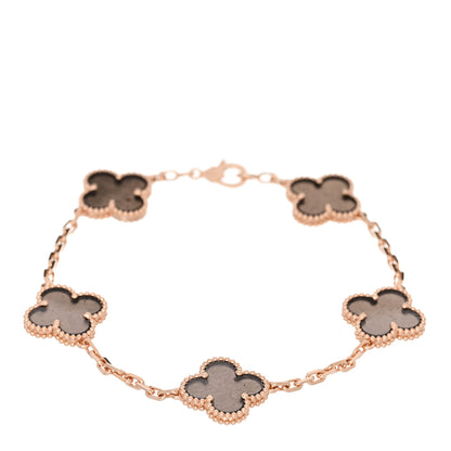 Van Cleef & Arpels 18K Rose Gold Silver Obsidian 5 Motifs Vintage Alhambra Bracelet 1 of 5