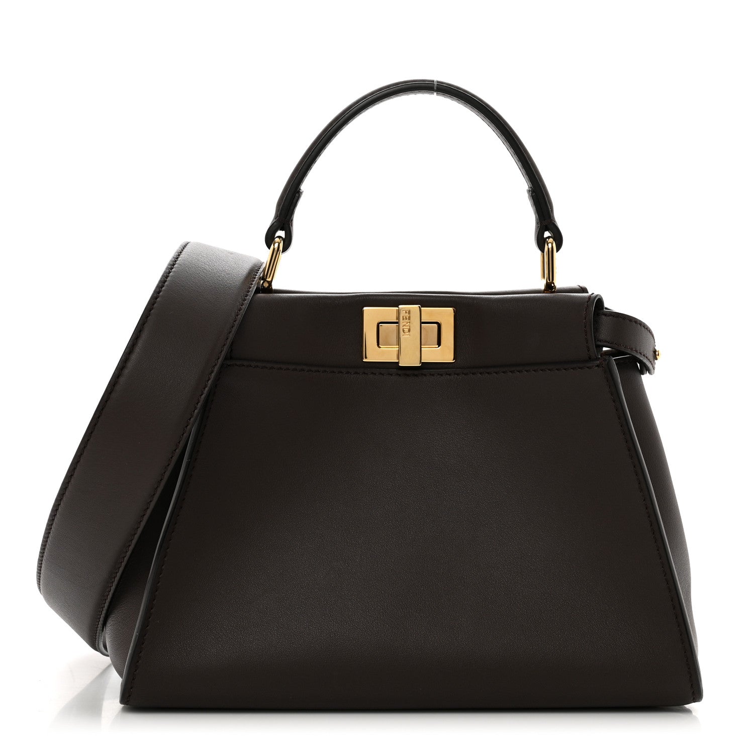Fendi Vitello Seta Suede FF Mini Peekaboo Iconic Satchel Chocolate Sigaro Marrone 1 of 9