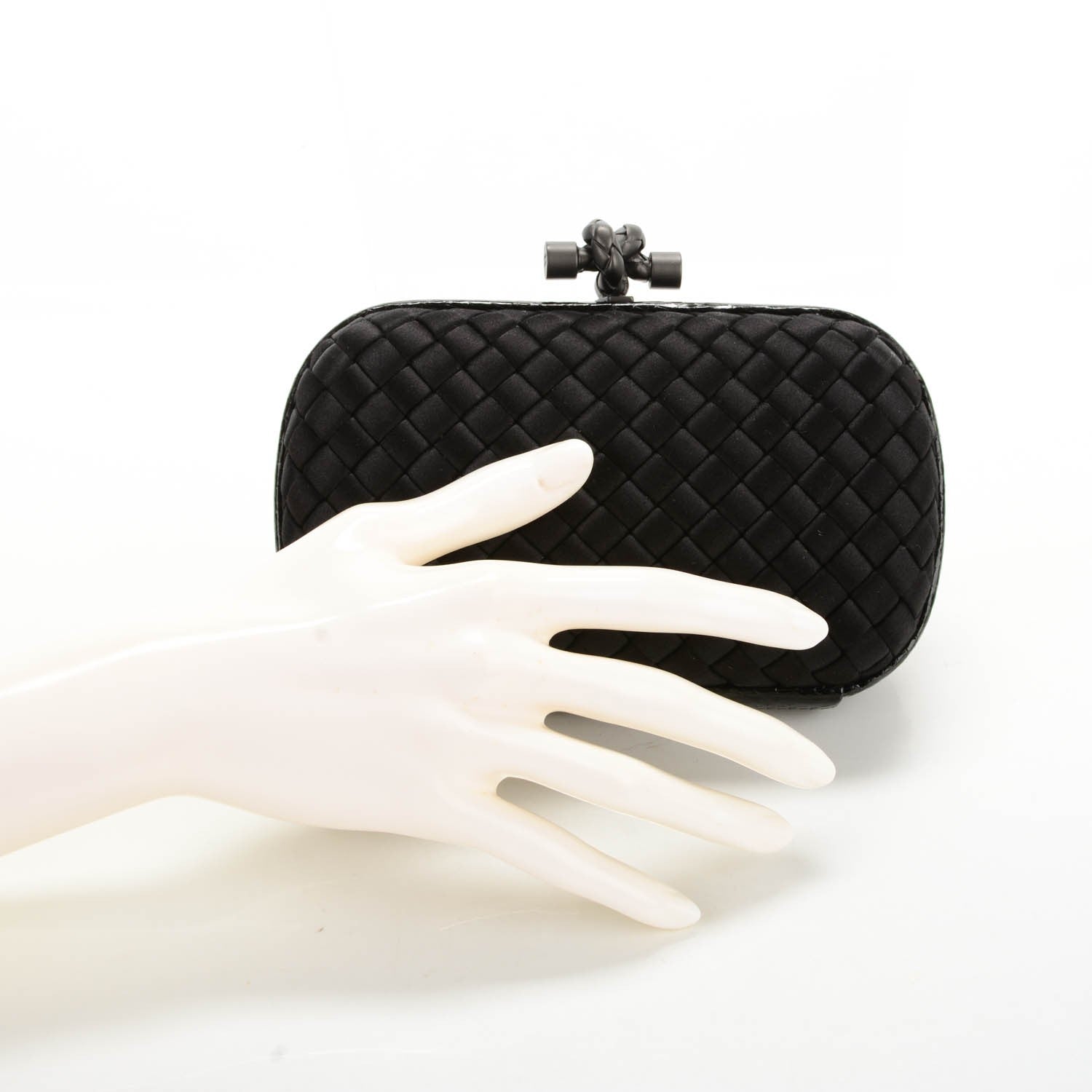 Bottega Veneta Satin Intreccio Impero Ayers Knot Clutch Black 2 of 6