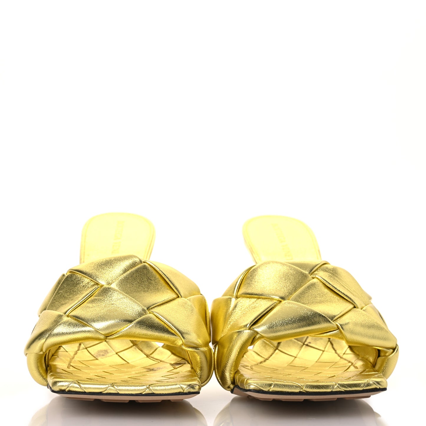 Metallic Nappa Maxi Reflection Weave Lido 90mm Mule Sandals 38.5 Gold