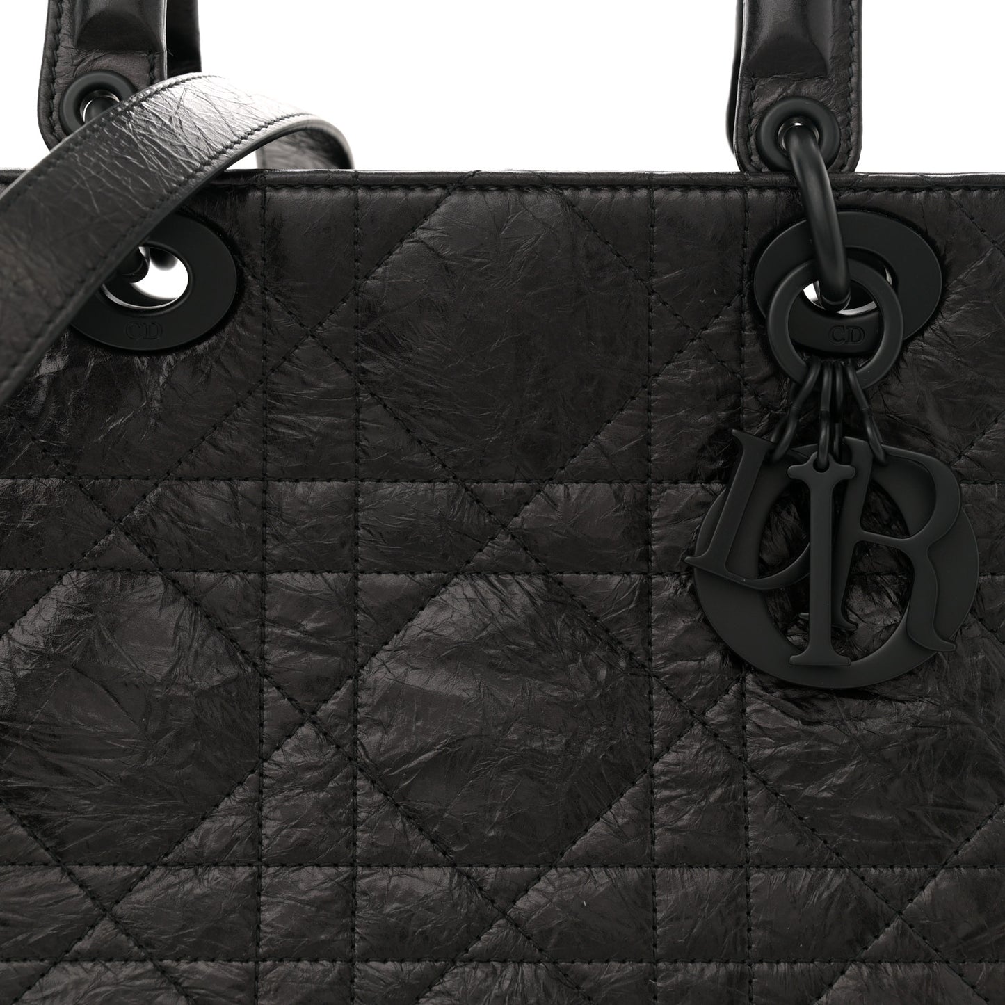 Crinkled Calfskin Large Lady D-Sire Tote Black