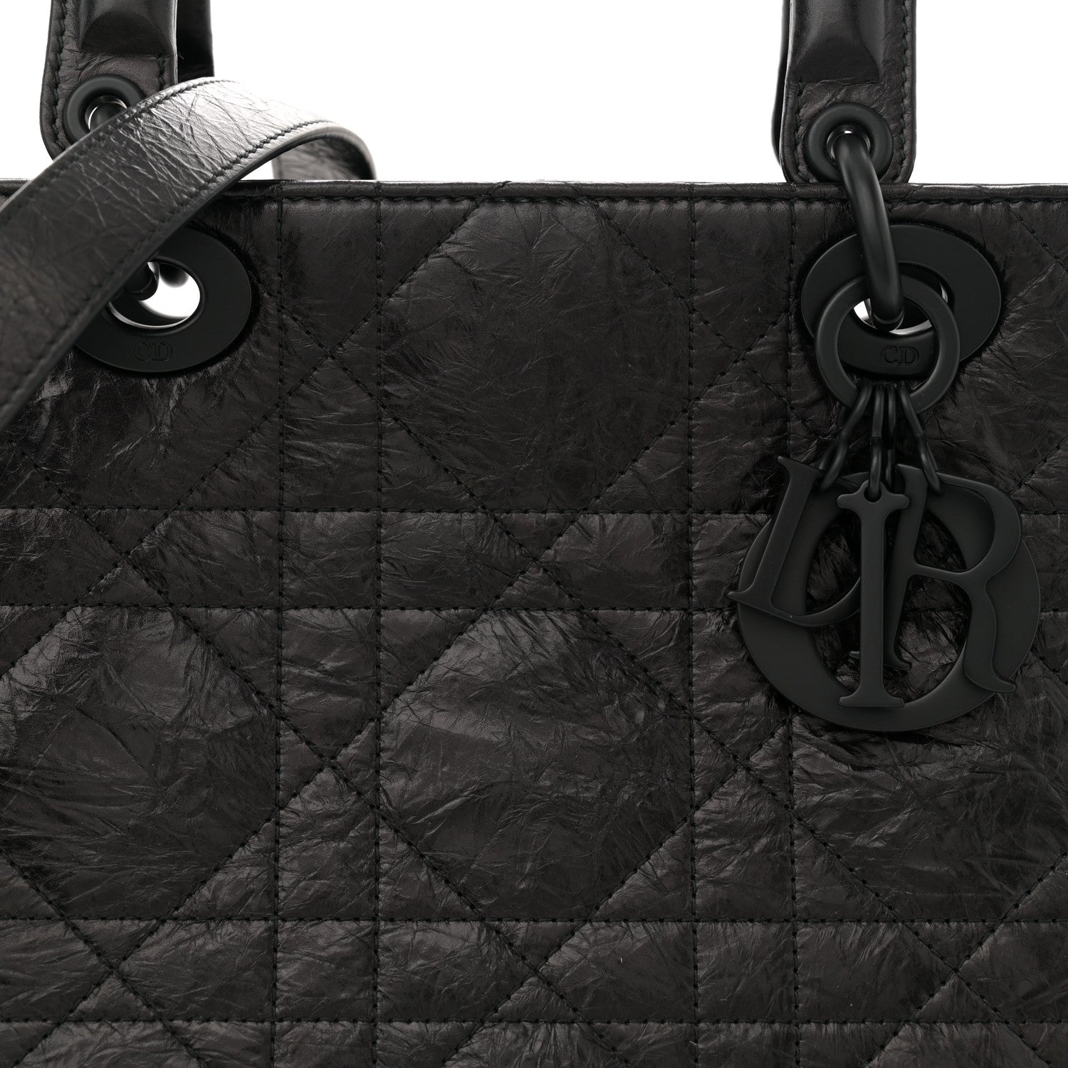 Christian Dior Crinkled Calfskin Large Lady D-Sire Tote Black 8 of 10