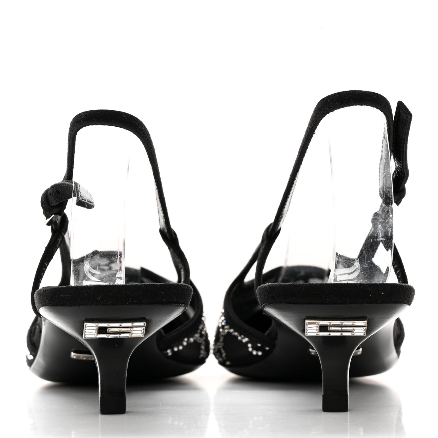 Suede Mesh Crystal GG Monogram Slingback Pumps 39 Black