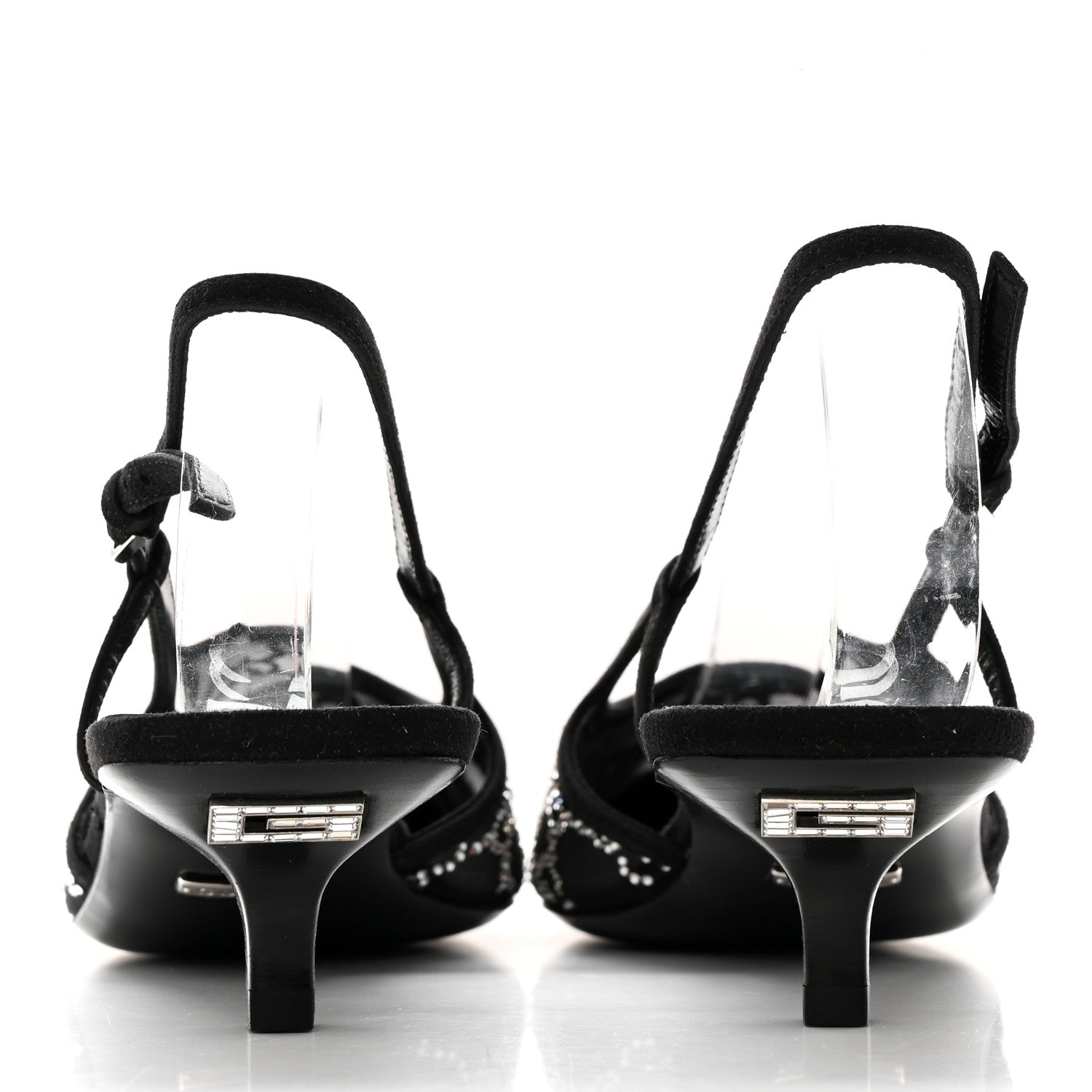 Gucci Suede Mesh Crystal GG Monogram Slingback Pumps 39 Black 5 of 11