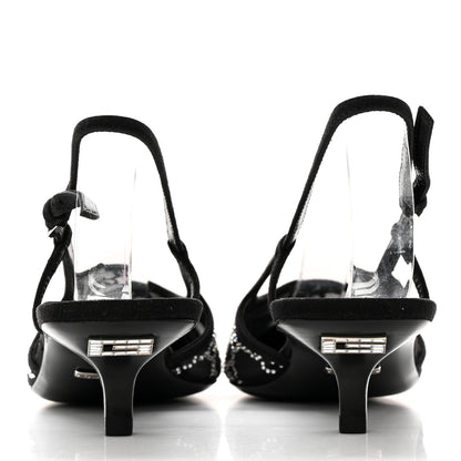 Gucci Suede Mesh Crystal GG Monogram Slingback Pumps 39 Black 5 of 11