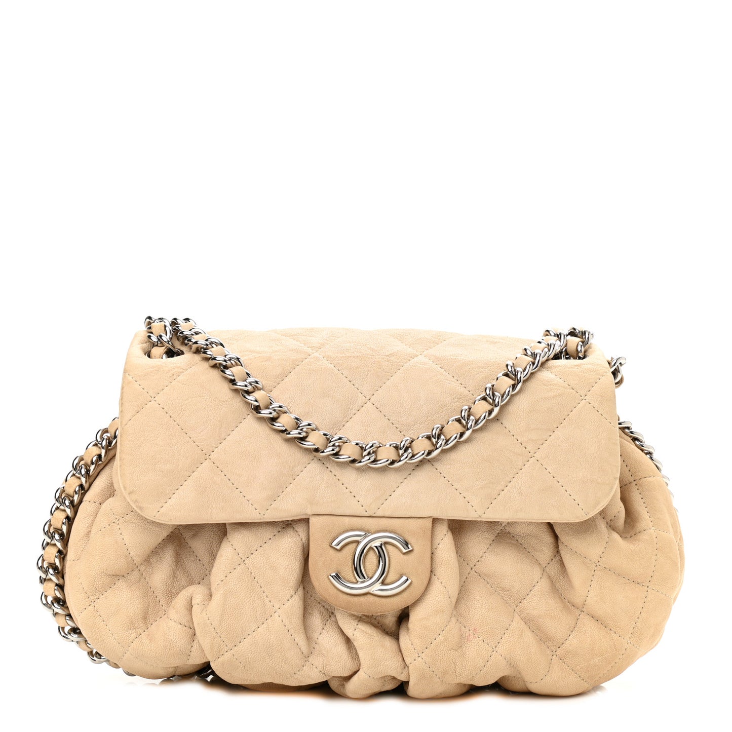 Washed Lambskin Quilted Mini Chain Around Flap Beige