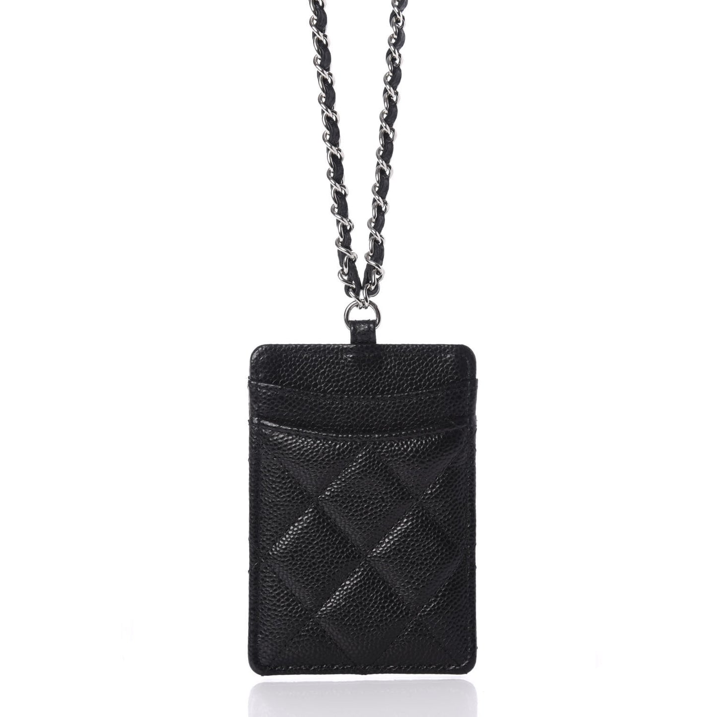 Caviar Quilted Card Holder On Chain Black