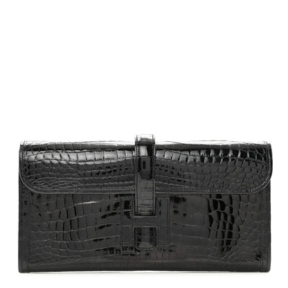 Hermes Shiny Niloticus Crocodile Jige Elan 29 Clutch Black 1 of 7