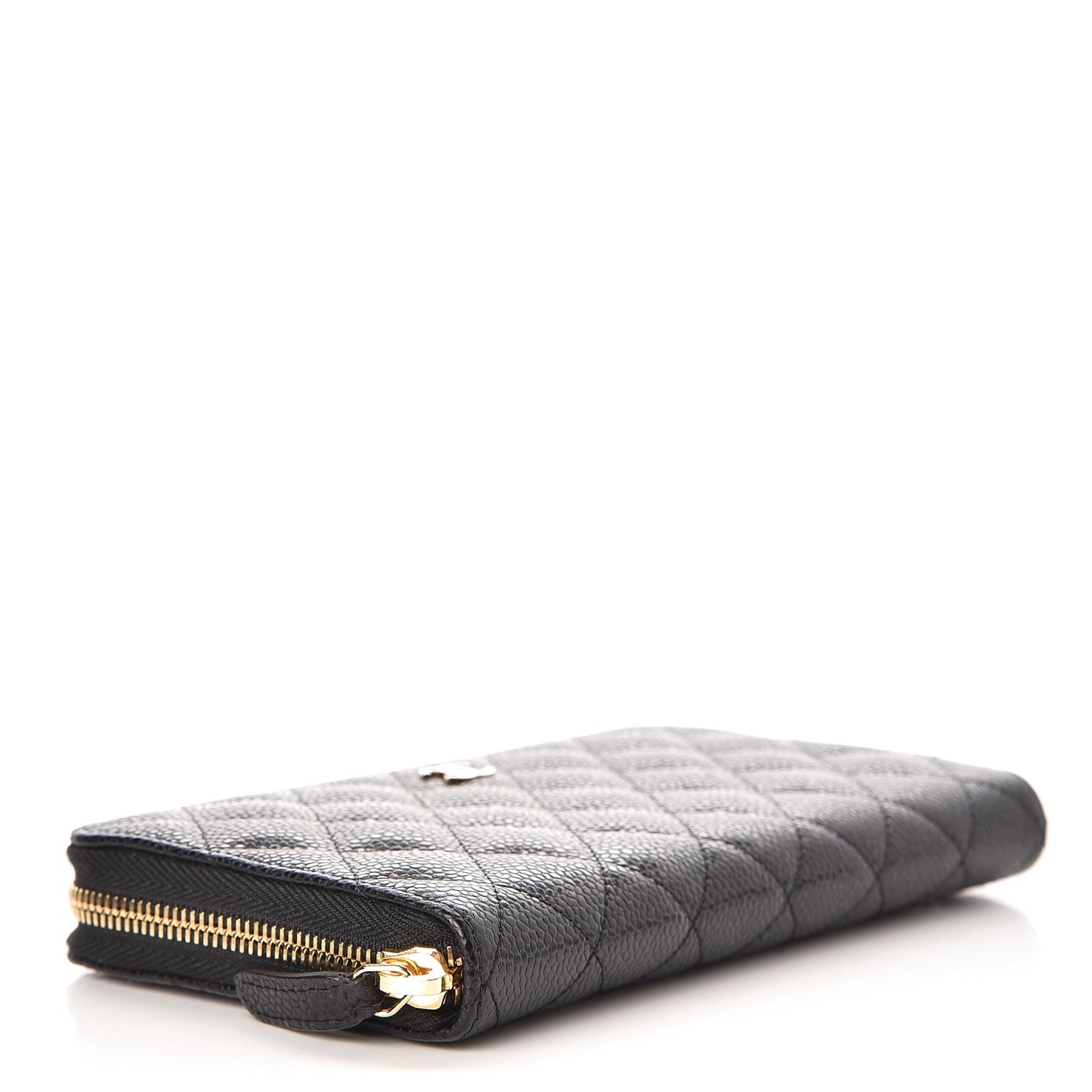 Caviar Quilted Large Gusset Zip Around Wallet Black