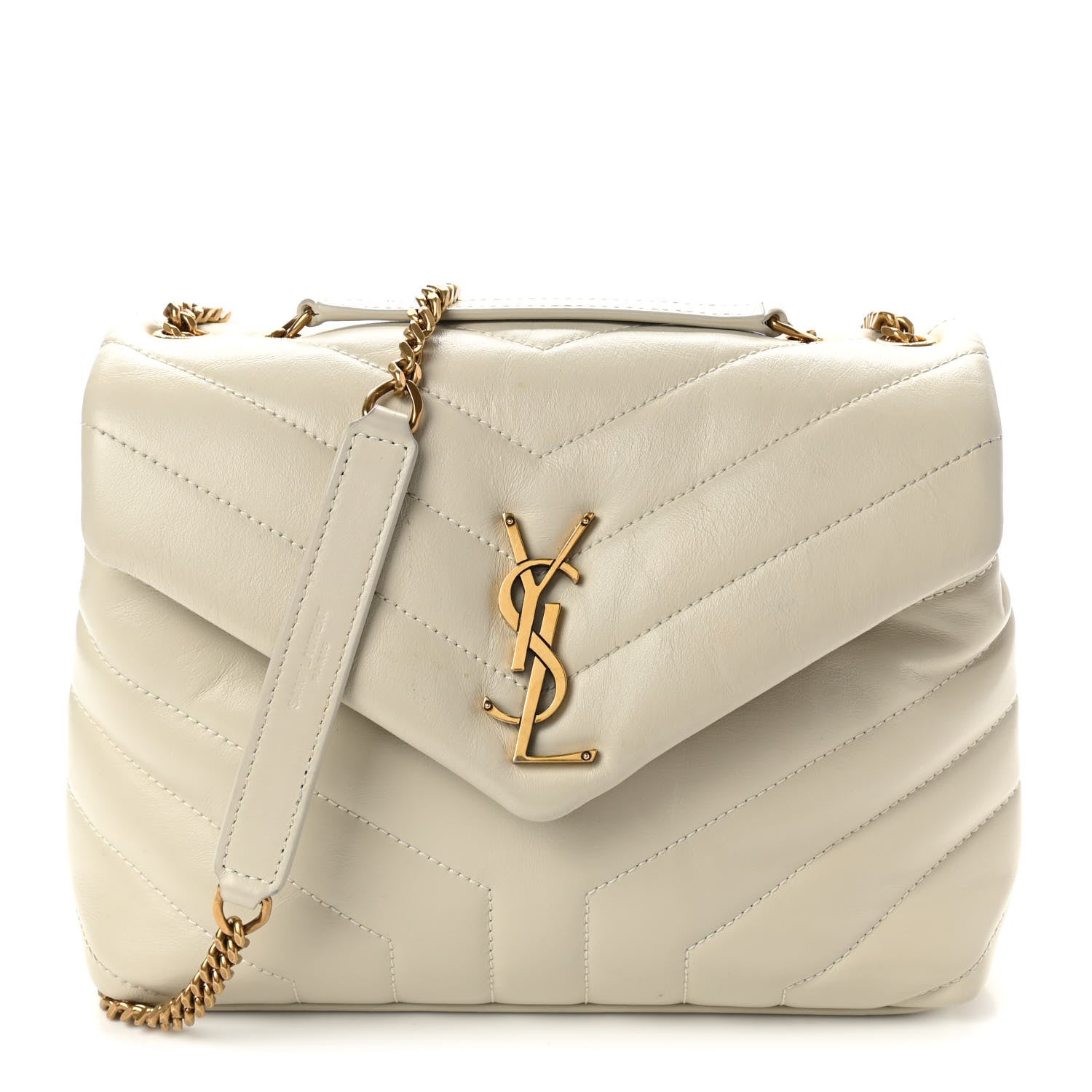 Saint Laurent Calfskin Y Quilted Monogram Small Loulou Chain Satchel Crema Soft 1 of 9