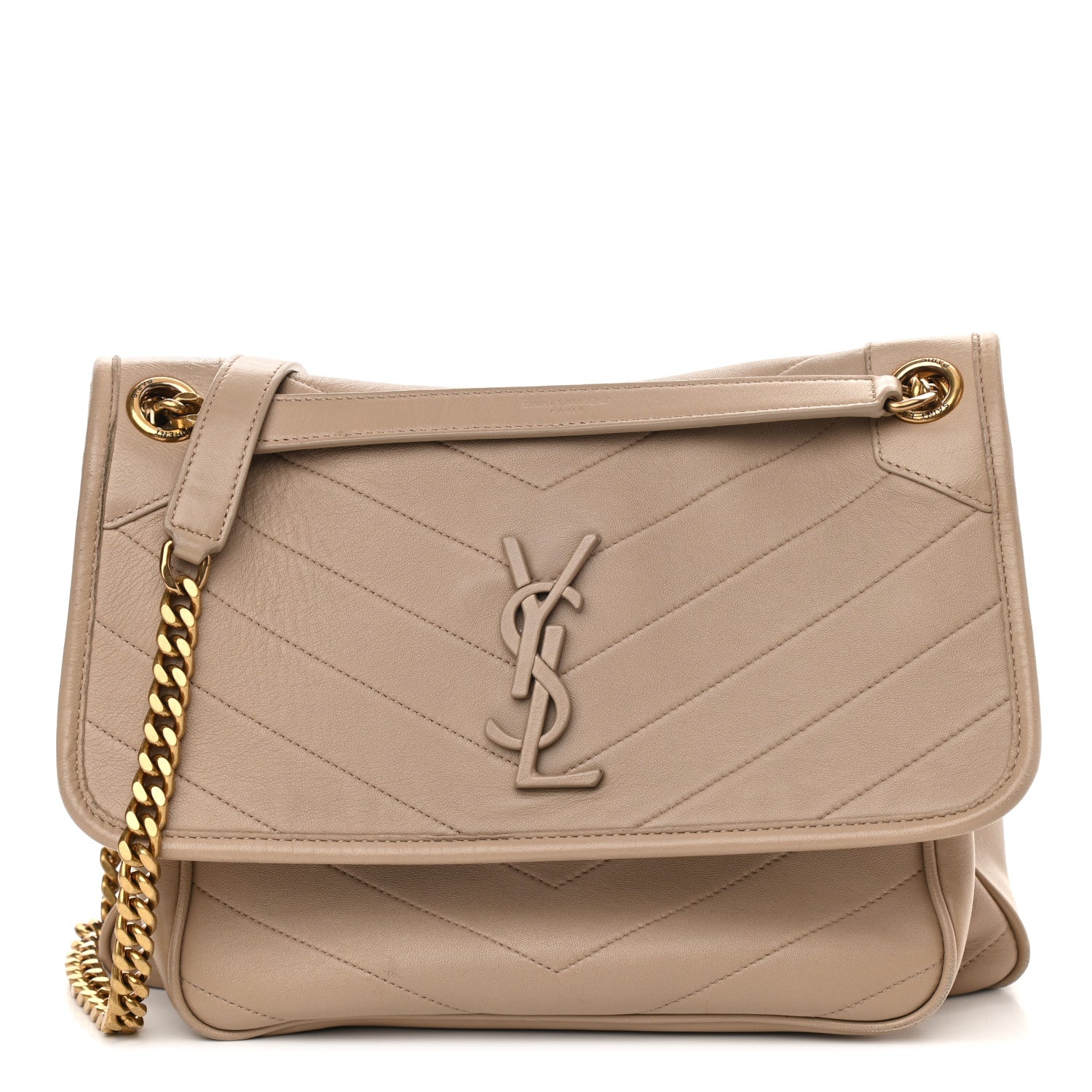 Saint Laurent Lambskin Matelasse Monogram Medium Niki Chain Satchel Dark Beige 1 of 12