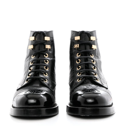 Chanel Crumpled Lambskin Shiny Calfskin Combat Boots 35 Black 2 of 9