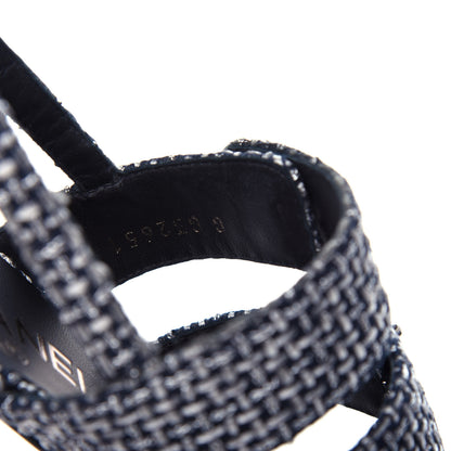 Chanel Tweed Lambskin CC Turnlock Sandals 38 Grey Silver Black 10 of 11