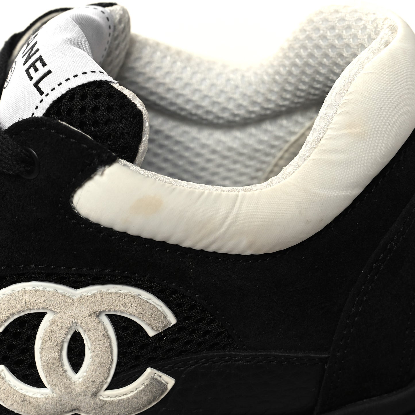 Mesh Suede Grained Calfskin Womens CC Sneakers 37 Black White