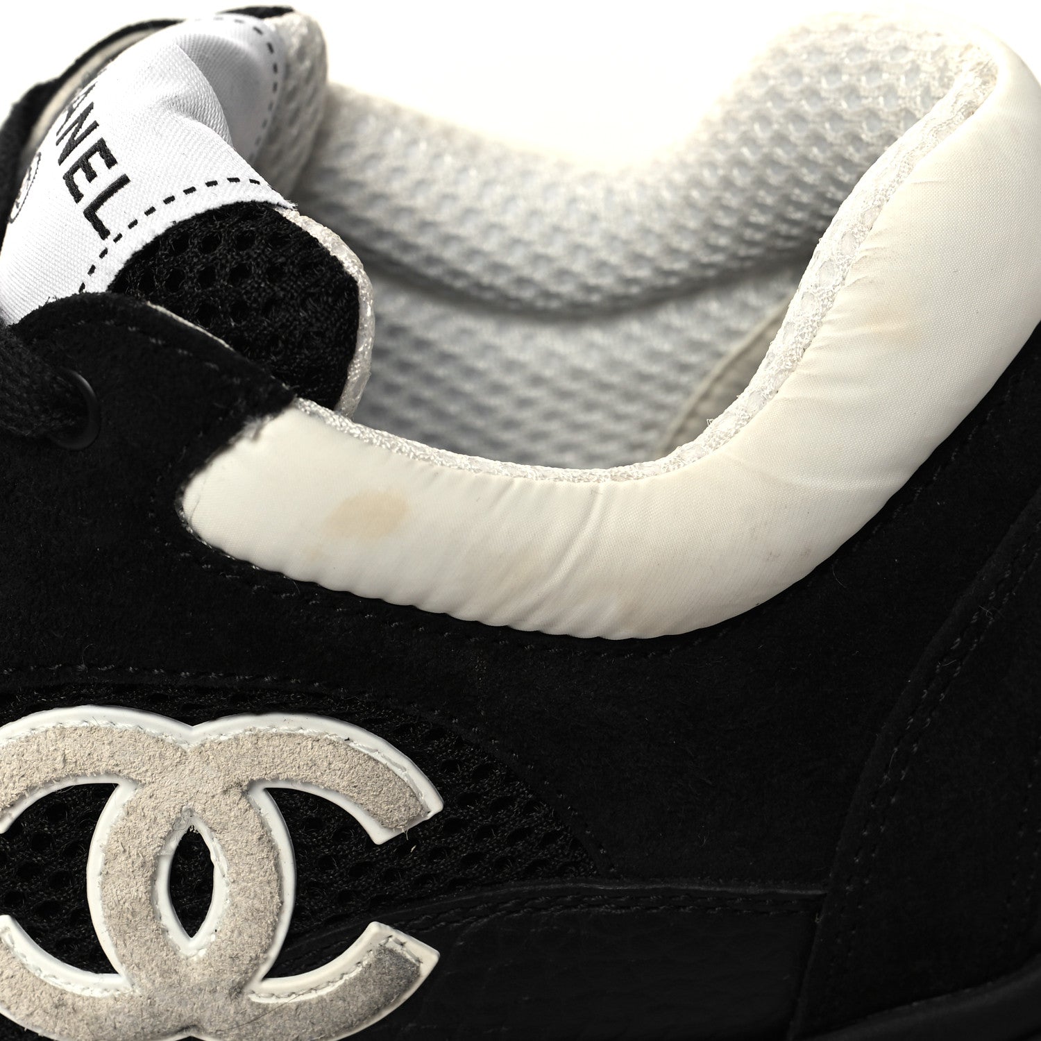 Chanel Mesh Suede Grained Calfskin Womens CC Sneakers 37 Black White 8 of 8